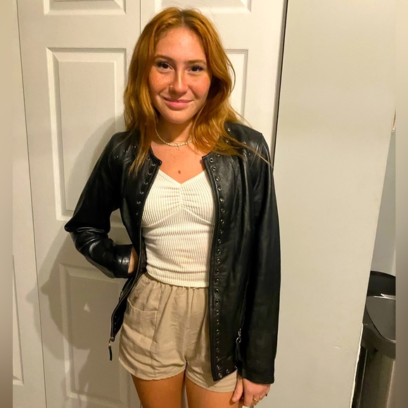 Black Glove-soft Leather Riveted Bikerlike Jacket, XS. Stunning, highest quality - Picture 1 of 9